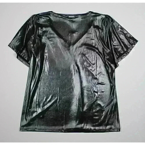 NEW! MICHAEL Michael Kors Women's L V-neck Flutter Sleeve Top MSRP $98 - Picture 2 of 3